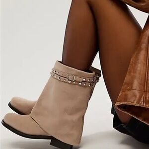 Free People Taupe Studded Ankle Boots